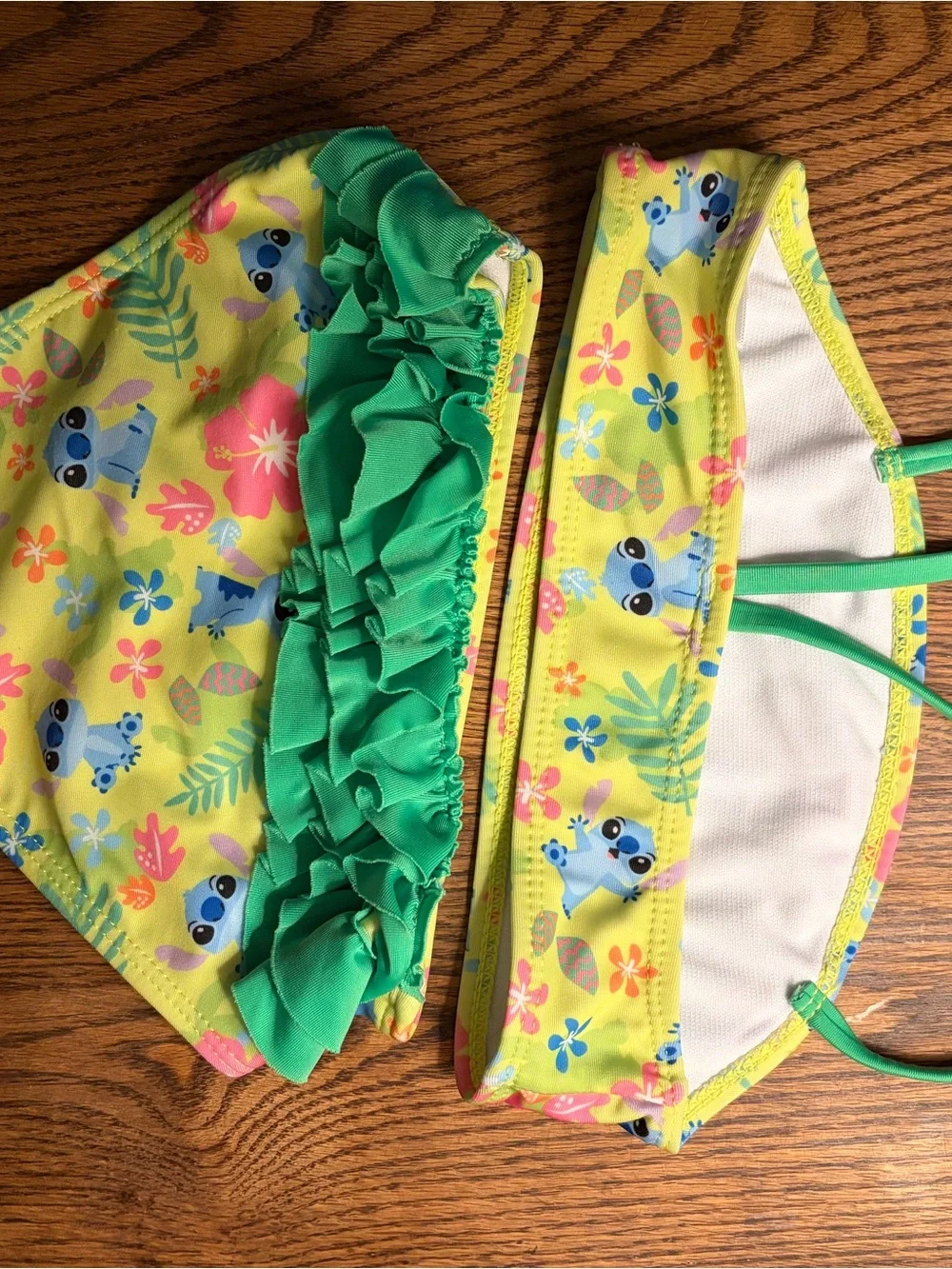 Target Girls' Yellow Floral & Blue Character Bikini with Green Straps
